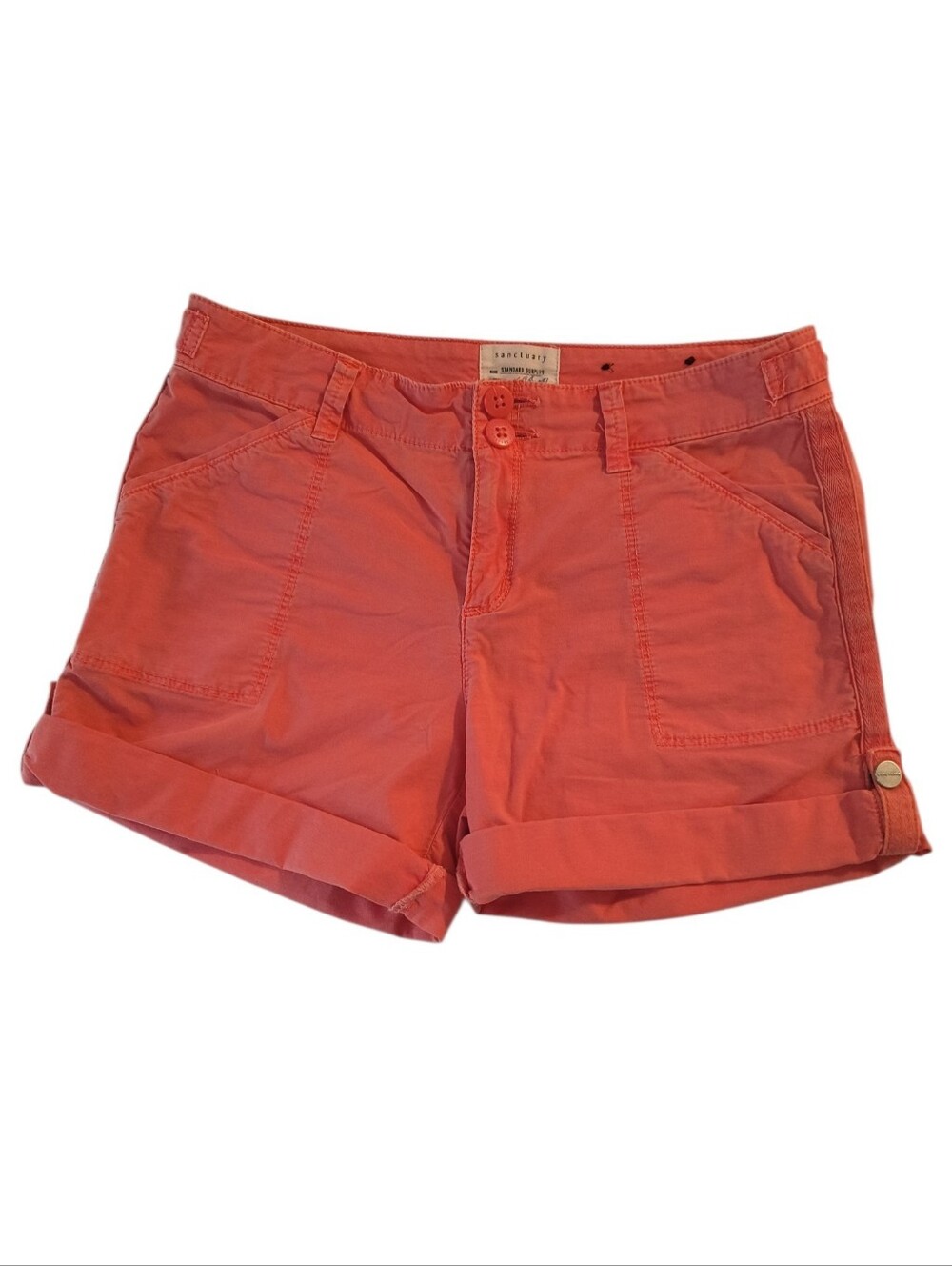 Sanctuary Standard Surplus Coral Roll Tab Shorts Size 24